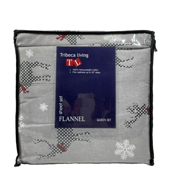 Tribeca Living WINTER BUCKS Flannel Sheet Set Queen Gray - Picture 2 of 8
